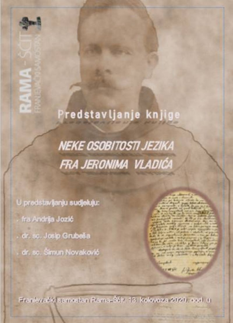 Najava: Predstavljanje knjige "Neke osobitosti jezika fra Jeronima Vladića"